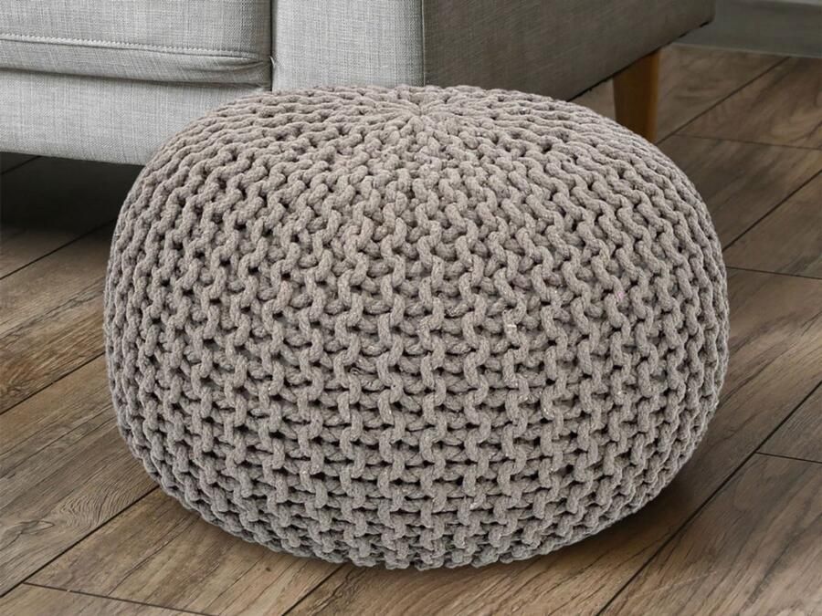 Wood Selections Eva Pouf beige 100% gerecyclede katoen Ø 55 cm poef hocker Kruk hockers en poefen fluwelen poef