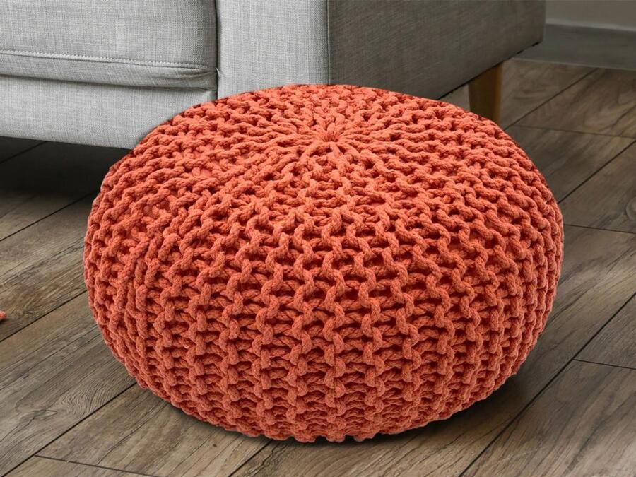 Wood Selections Eva pouf terracotta 100% gerecycled katoen Ø 45 cm poef hocker Kruk hockers en poefen fluwelen poef