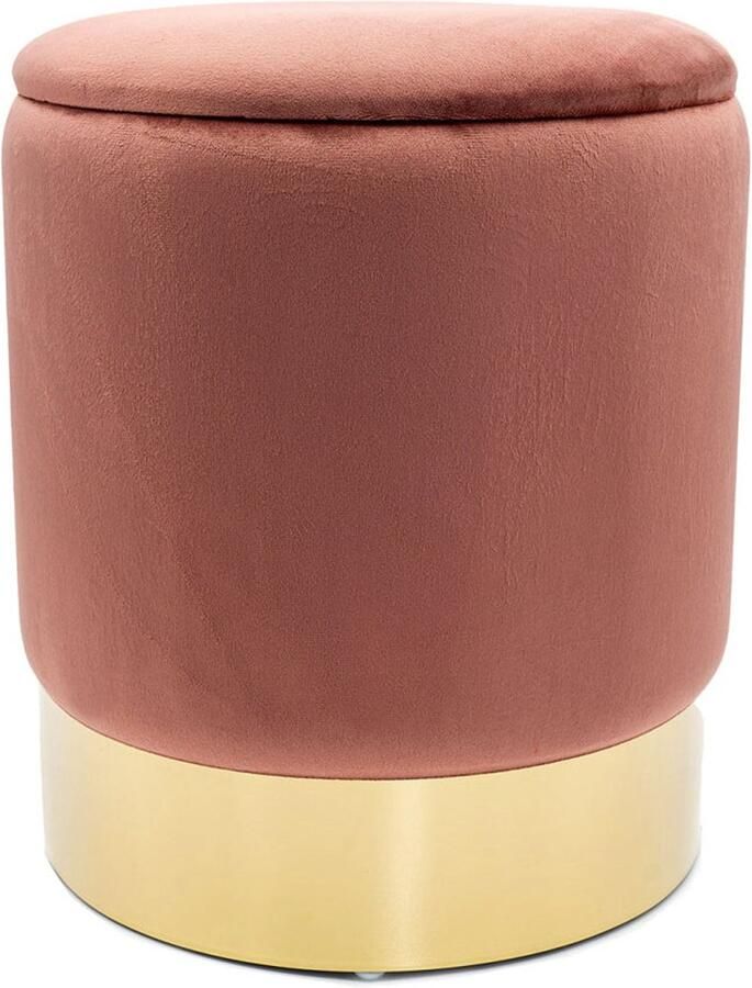 Wood Selections Eva Samthocker rose velours Ø 31 H 38 cm poef hocker Kruk hockers en poefen fluwelen poef