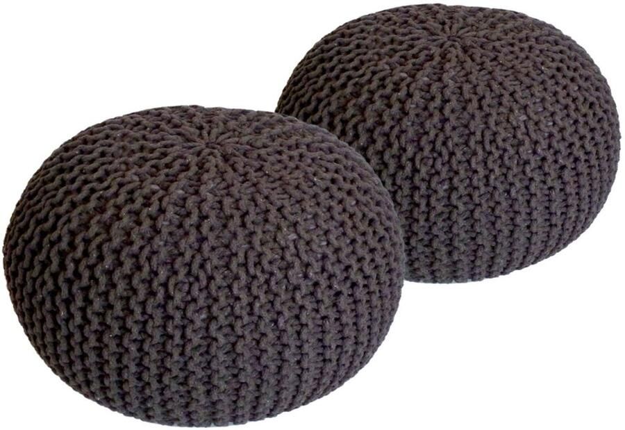 Wood Selections Eva Sitzhocker Pouf SET 2 grof gebreid 100% gerecycled katoen Ø 55 cm H 37 cm poef hocker Kruk hockers en poefen fluwelen poef