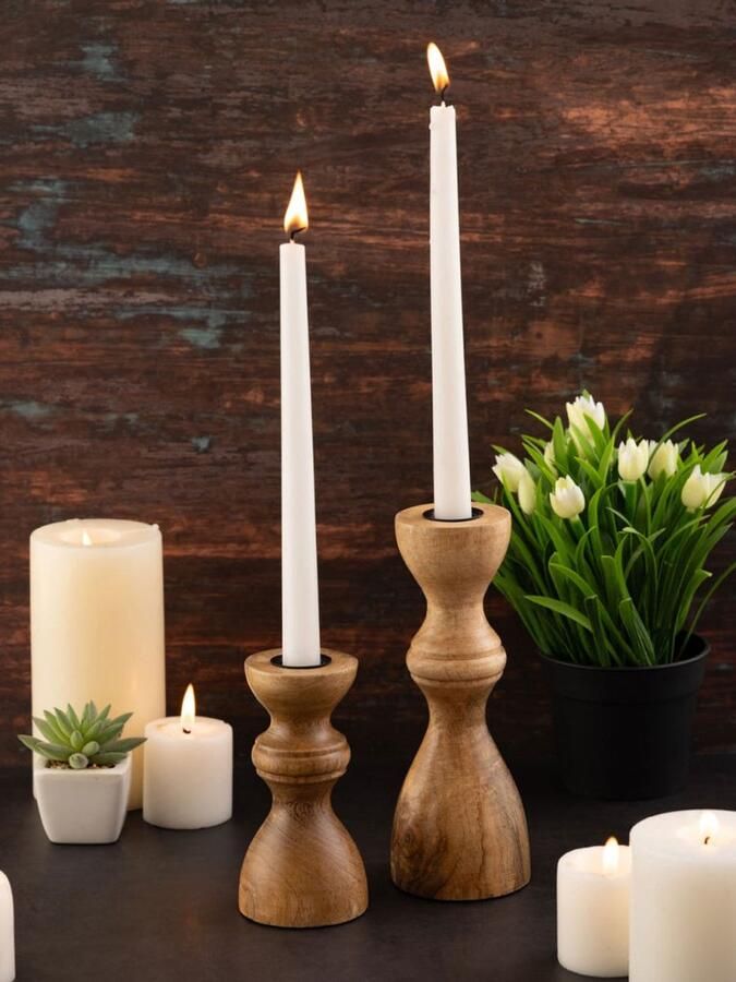 Wood Selections Evelyn kaarsenhouder hout 20 13x6cm set van 2 Vitrinekast met glas vitrinekast industrieel vitrinekasten woonkamer