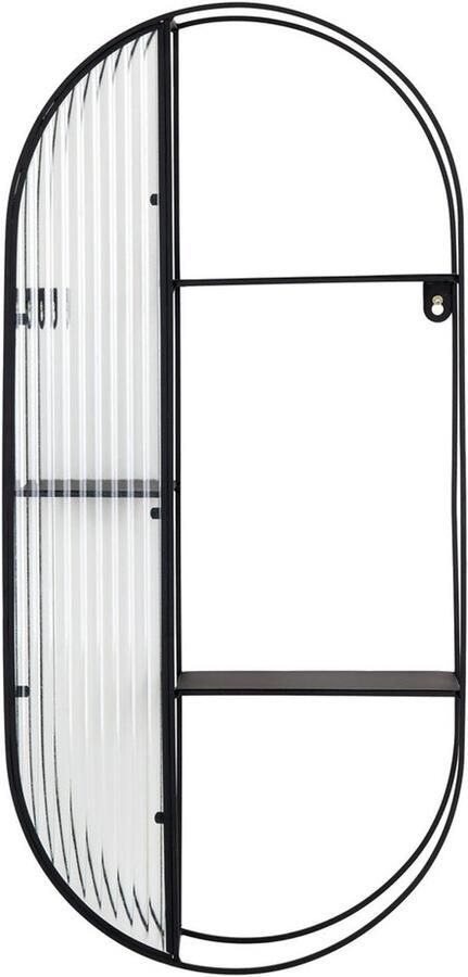 Wood Selections Evelyn Newcastle Shelf Staal glas zwart 32x11x68 cm wandrek industrieel muurdecoratie wandrek hout wandplanken wanddecoratie