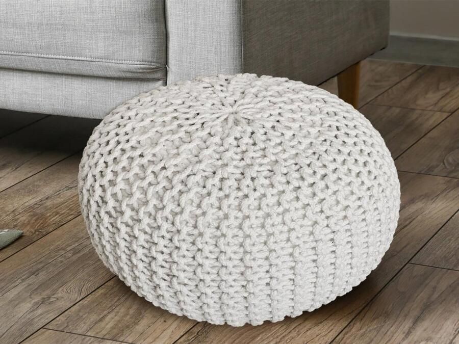 Wood Selections Joseph Pouf wit 100% gerecycled katoen Ø 55 cm poef hocker Kruk hockers en poefen fluwelen poef