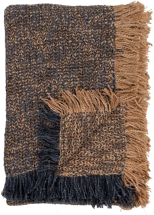 Wood Selections Hendriks plaid blauw geel polyester katoen 130x170 cm deken woondeken deken fleece woondeken plaid bank deken