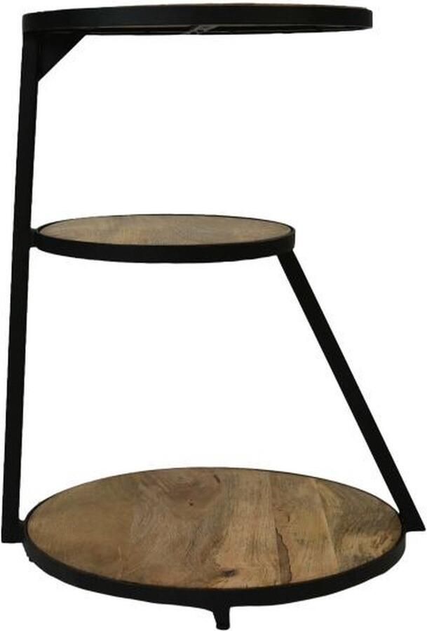 Wood Selections HSM Collection Bijzettafel 3 Niveaus Ø50cm Naturel Zwart Mangohout Metaal