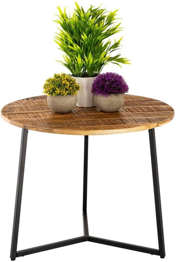 Wood Selections Isabella salontafel zwart massief mangohout en metaal ø 56cm bijzettafel buiten bijzettafel industrieel salontafel klein bijzettafeltje
