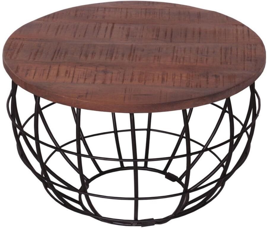 Wood Selections James salontafel zwart gerecycled hout en metaal ø 55 cm salontafel industrieel koffietafel tafeltje laag bijzettafeltje