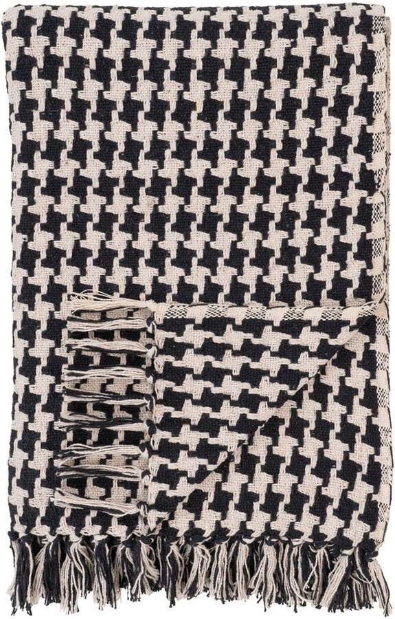 Wood Selections Jansen Plaid zwart beige katoen polyester 130x180 cm deken woondeken deken fleece woondeken plaid bank deken