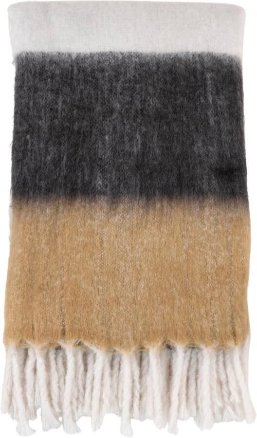 Wood Selections Janssen Sintra Deken Zwart Wit Bruin Acryl 170x130 cm deken woondeken deken fleece woondeken plaid bank deken