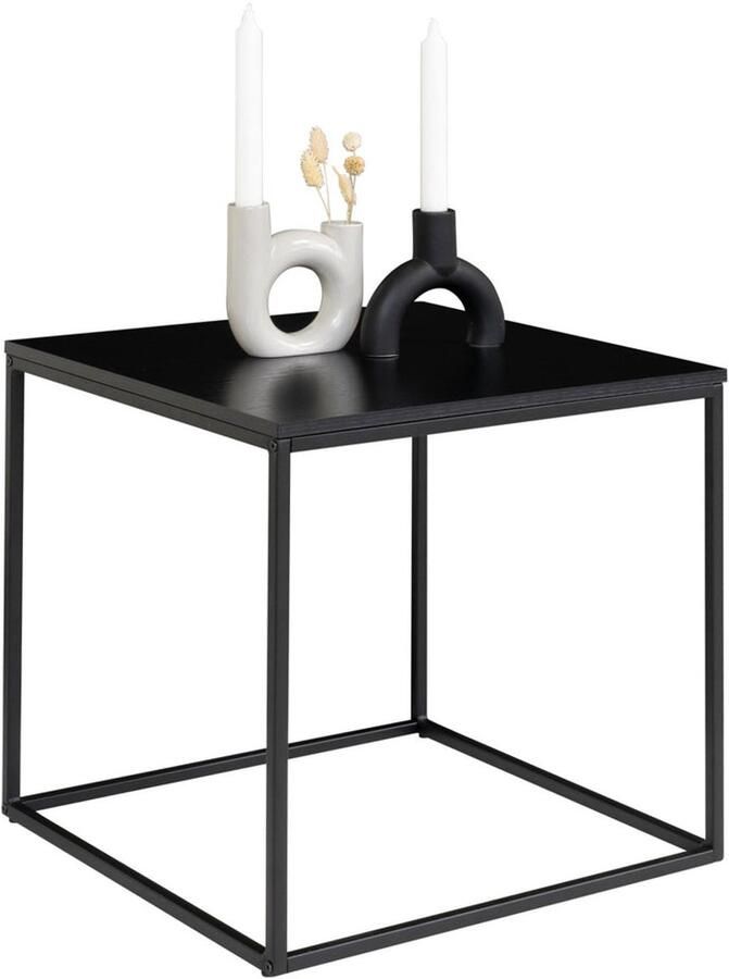 Wood Selections Jones sidetable zwart staal en spaanplaat 45x45x45 cm bijzettafel buiten bijzettafel industrieel salontafel klein bijzettafeltje