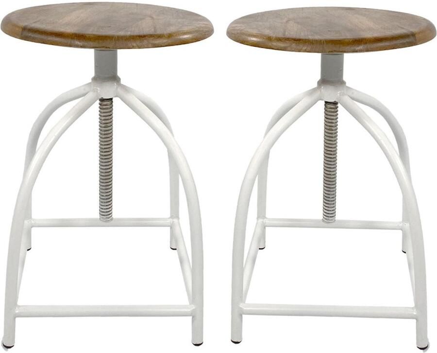 Wood Selections Joseph drehhocker set hout en metaal 34x75x34 cm barkruk barkrukken met rugleuning barstoel barkruk industrieel