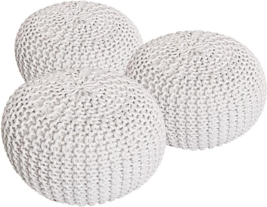 Wood Selections Joseph Pouf Set Grobstrick 3 stuks Ø 55 cm poef hocker Kruk hockers en poefen fluwelen poef