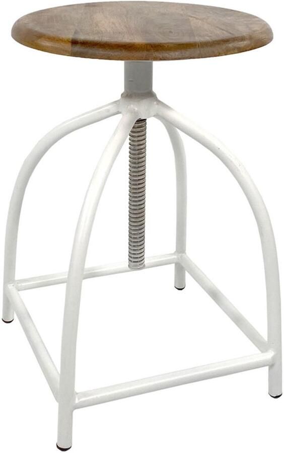 Wood Selections Julia Drehhocker reinweiß mangohout en metaal 34x75cm barkruk barkrukken met rugleuning barstoel barkruk industrieel
