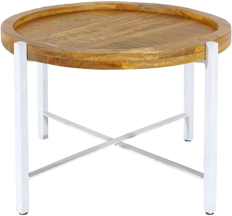 Wood Selections Levi bijzettafel zwart gerecycled mango hout en metaal ø55cm salontafel industrieel koffietafel tafeltje laag bijzettafeltje