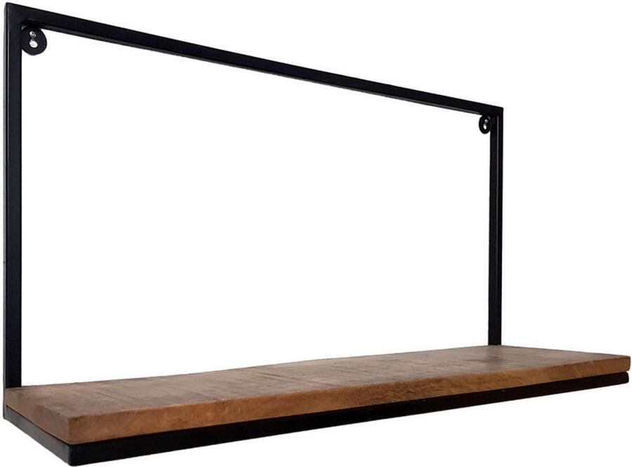 Wood Selections Mees boekenrek zwart mangohout en metaal 75x40x20 cm wandplank hout wandplank industrieel muurdecoratie wandplanken zwevend wandplank badkamer boekenplank