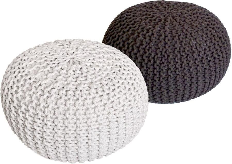 Wood Selections Mia Sitzhocker Pouf SET 2 Grobstrick Gerecycled katoen Ø 55 cm H 37 cm poef hocker Kruk hockers en poefen fluwelen poef