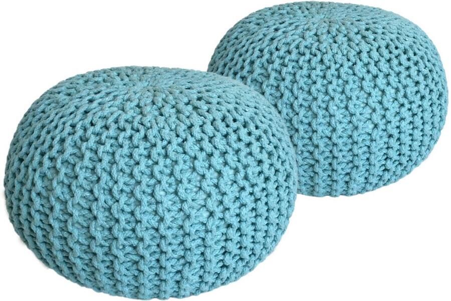 Wood Selections Mia Sitzhocker Pouf SET 2 mint 100% gerecycled katoen Ø 55 cm H 37 cm poef hocker Kruk hockers en poefen fluwelen poef
