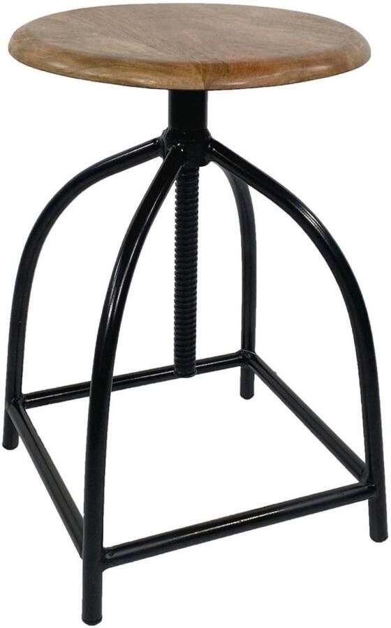 Wood Selections Michael drehhocker zwart en tabak massief mangohout en metaal 46x75 cm verstelbaar barkruk barkrukken met rugleuning barstoel barkruk industrieel
