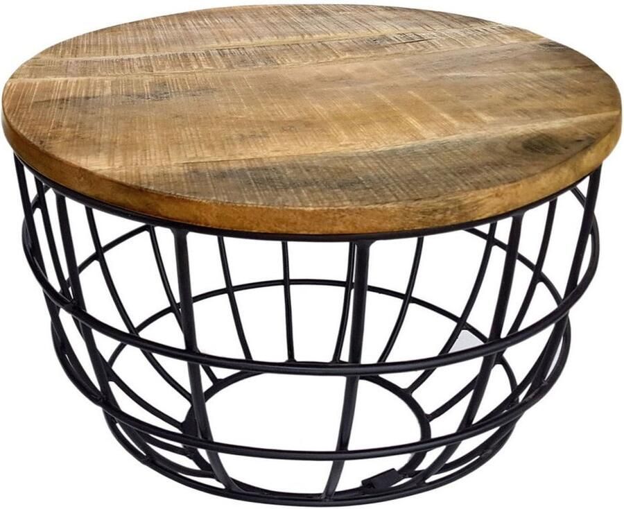 Wood Selections Mila bijzettafel tabacco gerecycled mangohout en metaal ø 55 cm salontafel industrieel koffietafel tafeltje laag bijzettafeltje