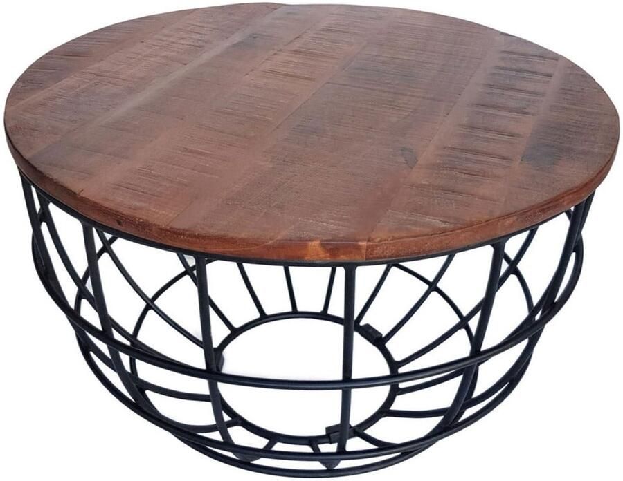 Wood Selections Noah bijzettafel massief Altholz metaal ø 55 cm salontafel industrieel koffietafel tafeltje laag bijzettafeltje