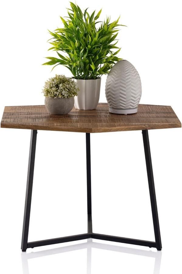Wood Selections Olivia Bijzettafel zwart gerecycled hout en metaal 56x48 cm bijzettafel buiten bijzettafel industrieel salontafel klein bijzettafeltje