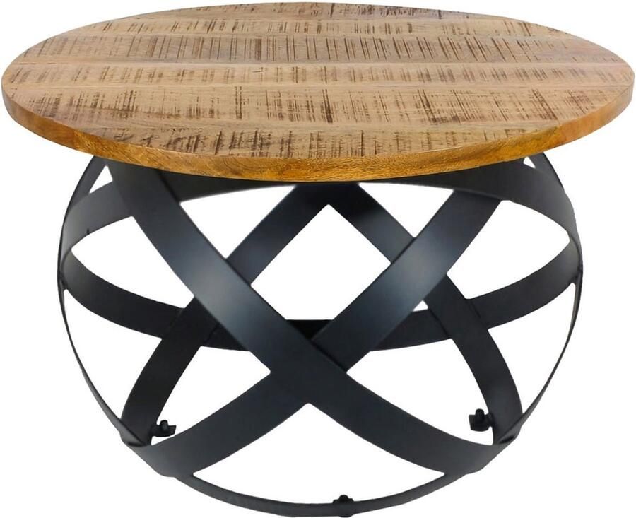 Wood Selections Olivia bijzettafel zwart metaal en hout 55 cm salontafel industrieel koffietafel tafeltje laag bijzettafeltje