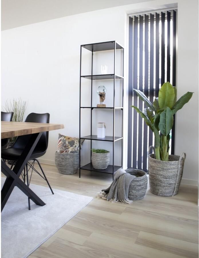 Wood Selections Peters wandplank zwart staal en spaanplaat 51x36x170 cm wandkast industrieel boekenkast open wandkast houten kast voorraad kast