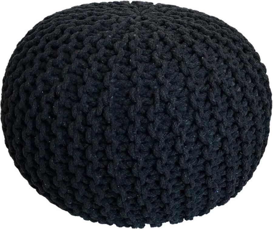 Wood Selections Richard Pouf zwart 100% gerecycled katoen Ø 55 cm poef hocker Kruk hockers en poefen fluwelen poef