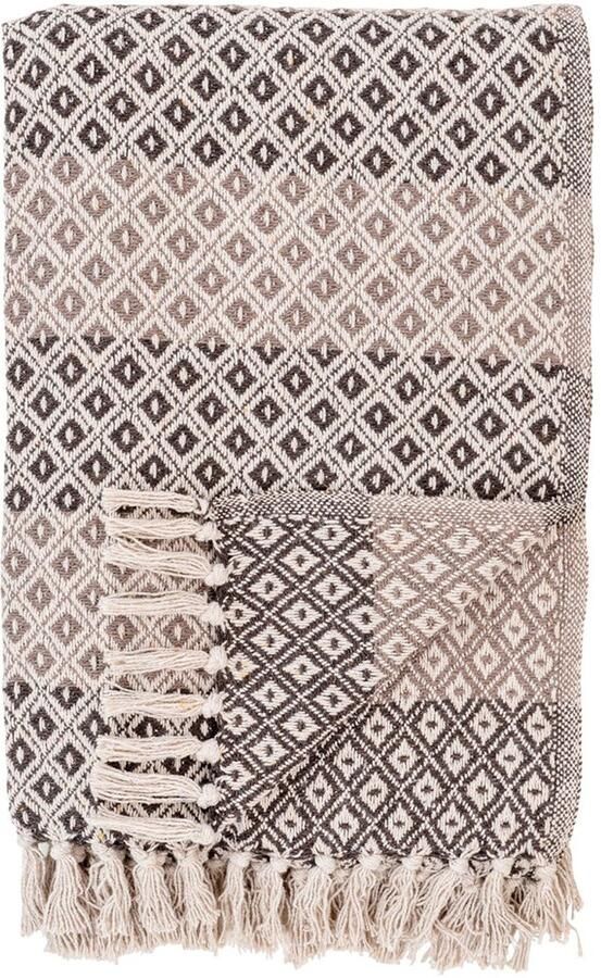 Wood Selections Robert Alanya Plaid bruin beige wit 80% katoen 20% polyester 130x180 cm deken woondeken deken fleece woondeken plaid bank deken