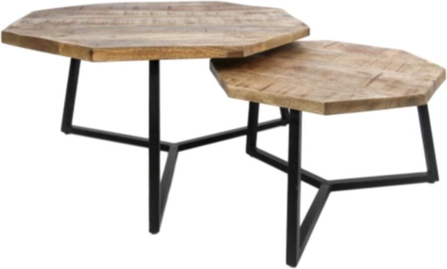 Wood Selections Salontafel Urban mangohout ijzer powdercoated black set van 2 72x72x41 52x52x34 cm