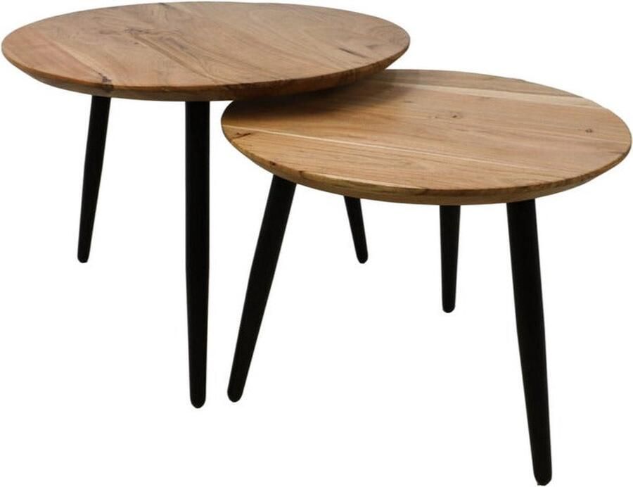 Wood Selections Salontafel Zurich ø60 ø50 Naturel zwart Acaciahout ijzer Set van 2