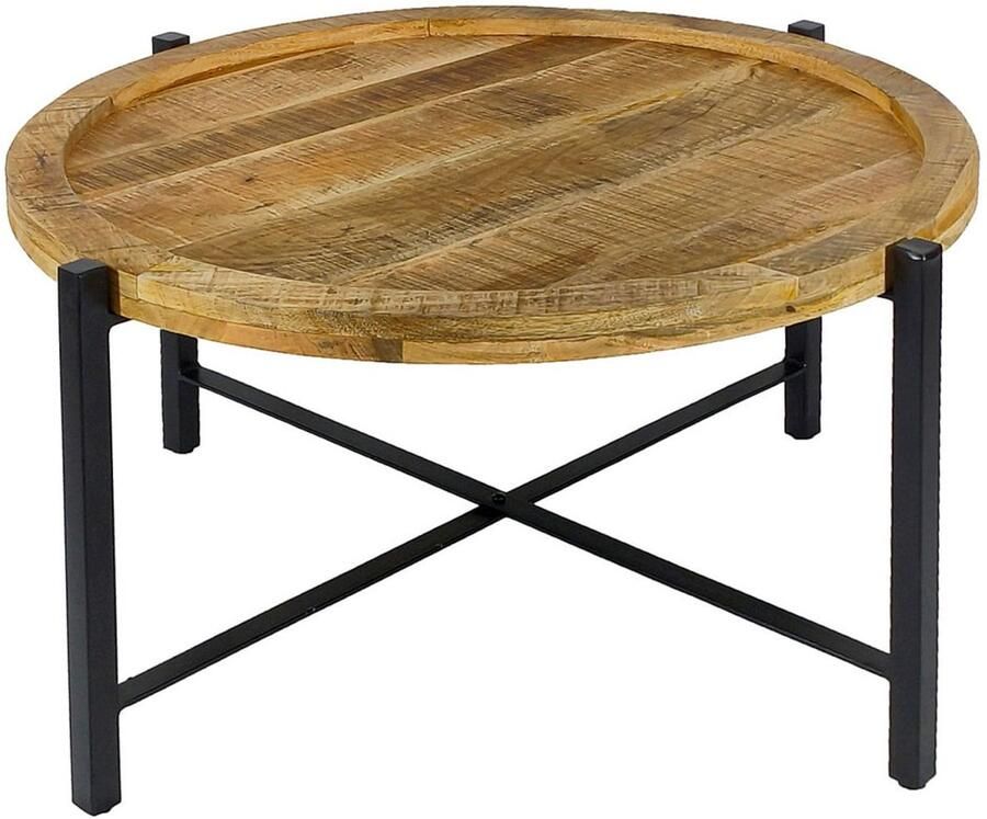 Wood Selections Sophia Bijzettafel tabak gerecycled mango hout en metaal ø75cm bijzettafel buiten bijzettafel industrieel salontafel klein bijzettafeltje