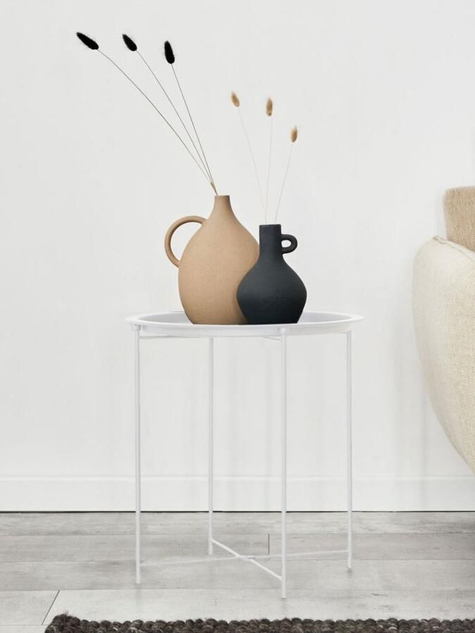 Wood Selections Sophia Bijzettafel wit metaal Ø 47 H 51 cm bijzettafel buiten bijzettafel industrieel salontafel klein bijzettafeltje