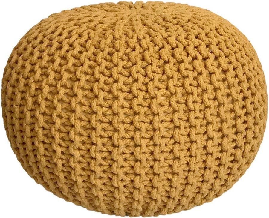Wood Selections Sophia Pouf geel 100% gerecycled katoen Ø 55 cm poef hocker Kruk hockers en poefen fluwelen poef