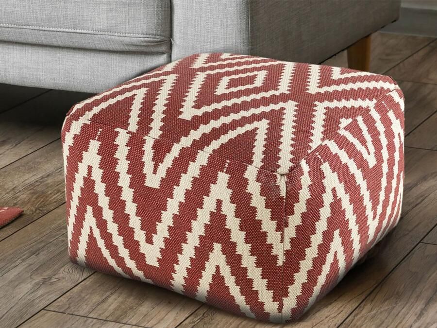 Wood Selections Sophia Sitzwürfel vintage rood katoen 55x37x55 cm poef hocker Kruk hockers en poefen fluwelen poef
