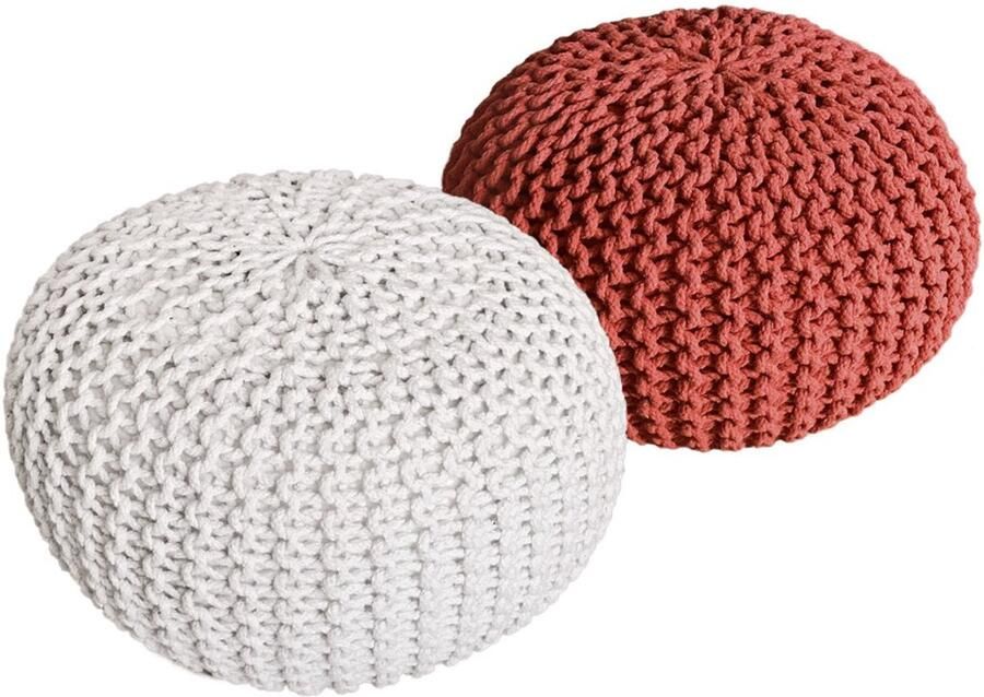 Wood Selections Sophie Sitzhocker Pouf SET 2 gerecycled katoen Ø 55 cm H 37 cm poef hocker Kruk hockers en poefen fluwelen poef