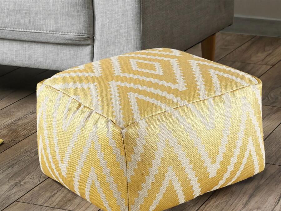 Wood Selections Sophie Sitzwürfel handgeweven katoen 55x37x55 cm poef hocker Kruk hockers en poefen fluwelen poef