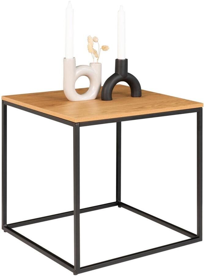 Wood Selections Taylor sidetable zwart staal en eikenhout 45x45x45 cm bijzettafel buiten bijzettafel industrieel salontafel klein bijzettafeltje