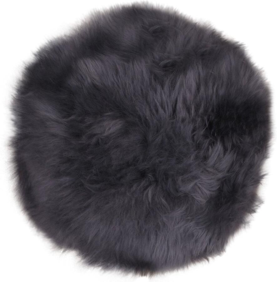 Wood Selections Van der Meer lamsvacht zitting grijs echt lamsvacht Ø35 cm sierkussens kussens woonkamer decoratie kussens dutch decor kussen luxe sierkussens kussen voor tuinbank kussen voor bank