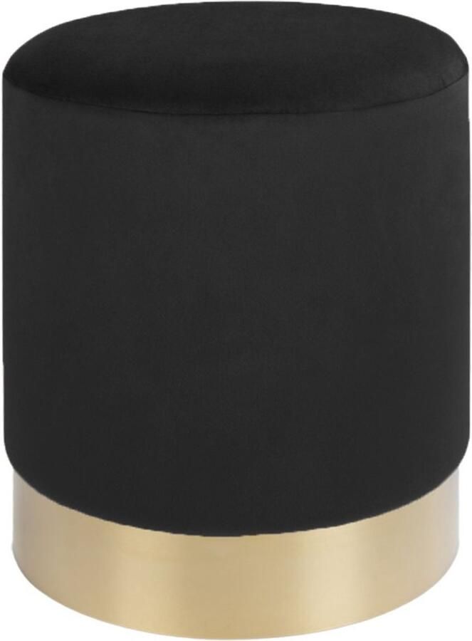 Wood Selections Van Leeuwen pouf zwart fluweel en staal 34x43cm poef hocker Kruk hockers en poefen fluwelen poef