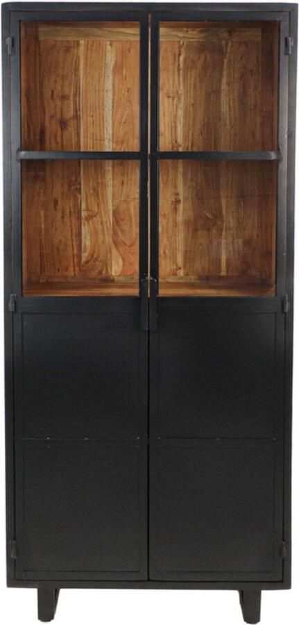 Wood Selections Vitrinekast Buffetkast industrieel Boekenkast Vakkenkast zwart Woonkamer Kast 85x40x185