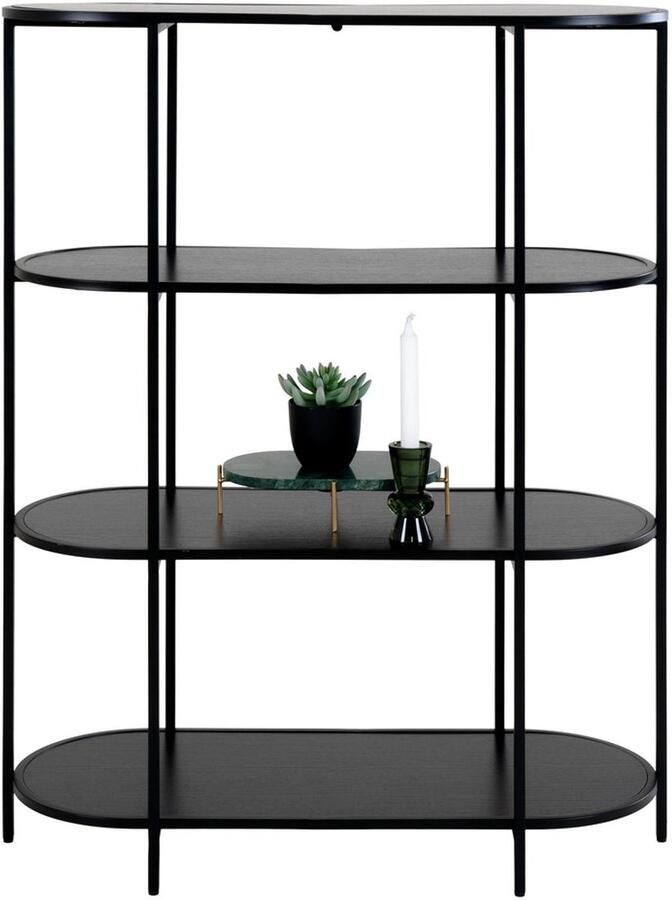 Wood Selections White plank zwart staal en spaanplaat 85x36x111 cm wandkast industrieel boekenkast open wandkast houten kast voorraad kast