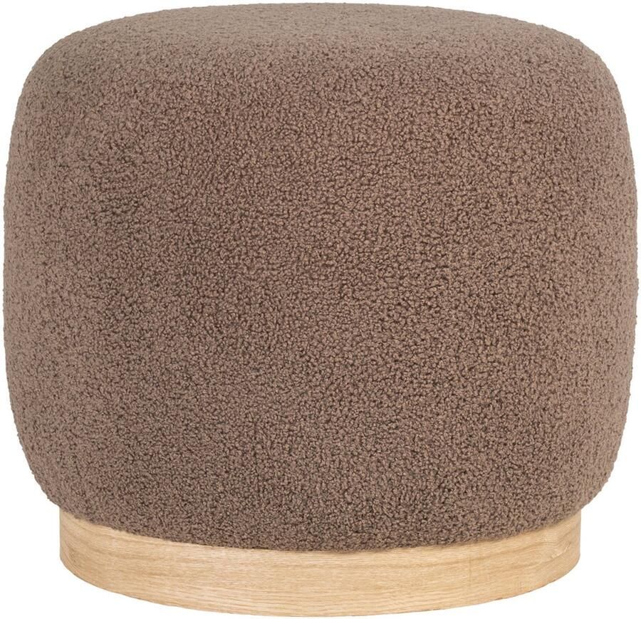 Wood Selections White pouf bruin bouclé Ø44 5x40 cm poef hocker Kruk hockers en poefen fluwelen poef
