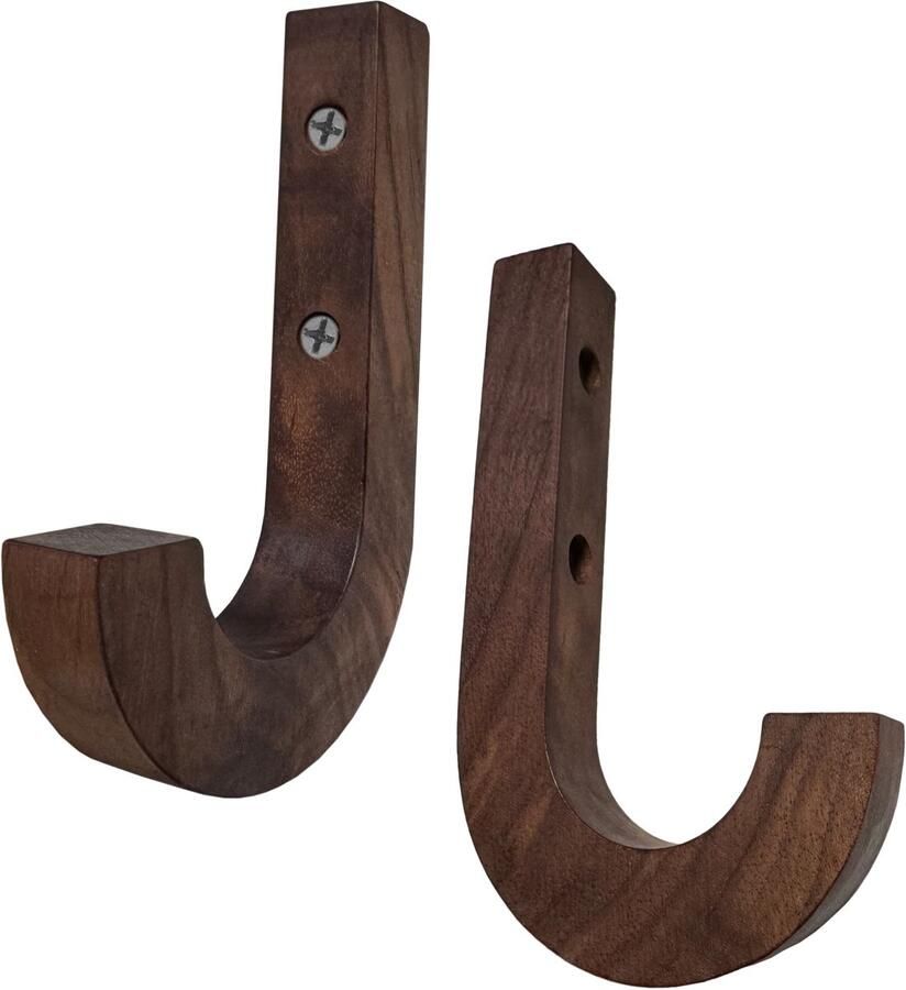 Wood Tools & Deco Houten wandhaak (J-vorm 1 8x1 8x12 5 cm notenhout)