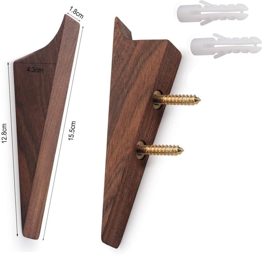 Wood Tools & Deco Houten wandhaak met schroeven (notenhout)