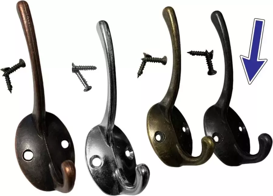 Wood Tools & Deco Set van 10 metalen haken hangers voor jassen en hoeden (kleur: zwart)