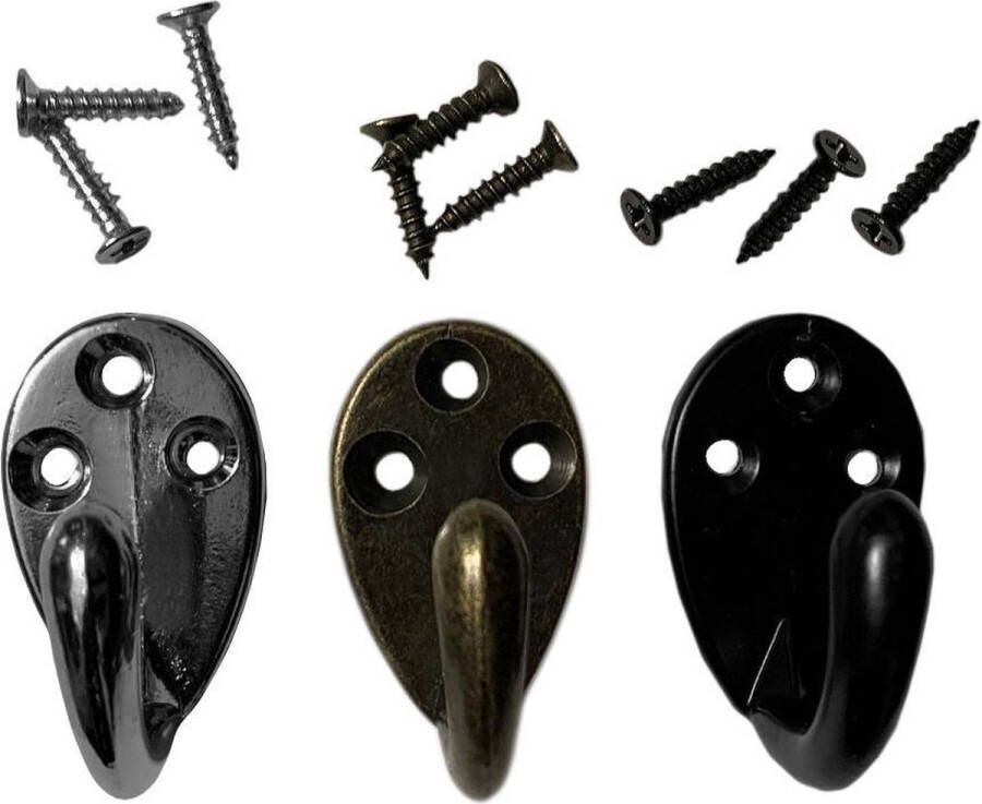 Wood Tools & Deco Set van 10 metalen kledinghaakjes hangers (kleur: zwart)