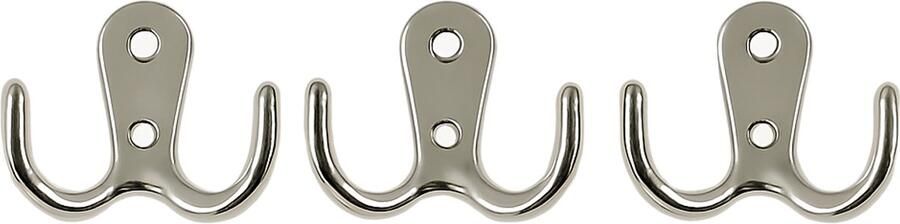 Wood Tools & Deco Set van 3 eenvoudige dubbele kapstokhaken zilver