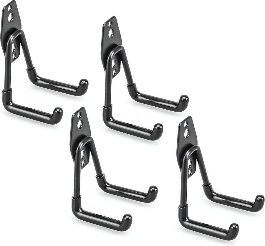 Wood Tools & Deco Set van 4 dubbele wandhaken (zwart voor tuin en garage)