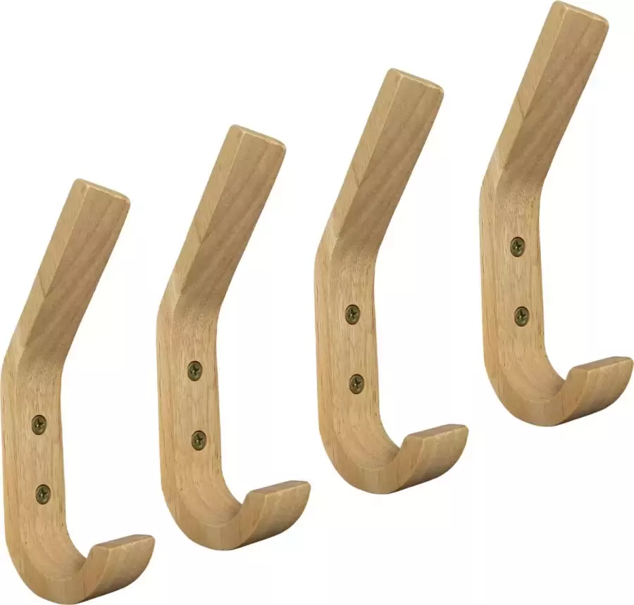 Wood Tools & Deco Set van 4 houten kapstokhaken (rubberwood)